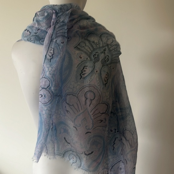 Paisley Patterned Blue and Pink Scarf - Picture 2 of 5